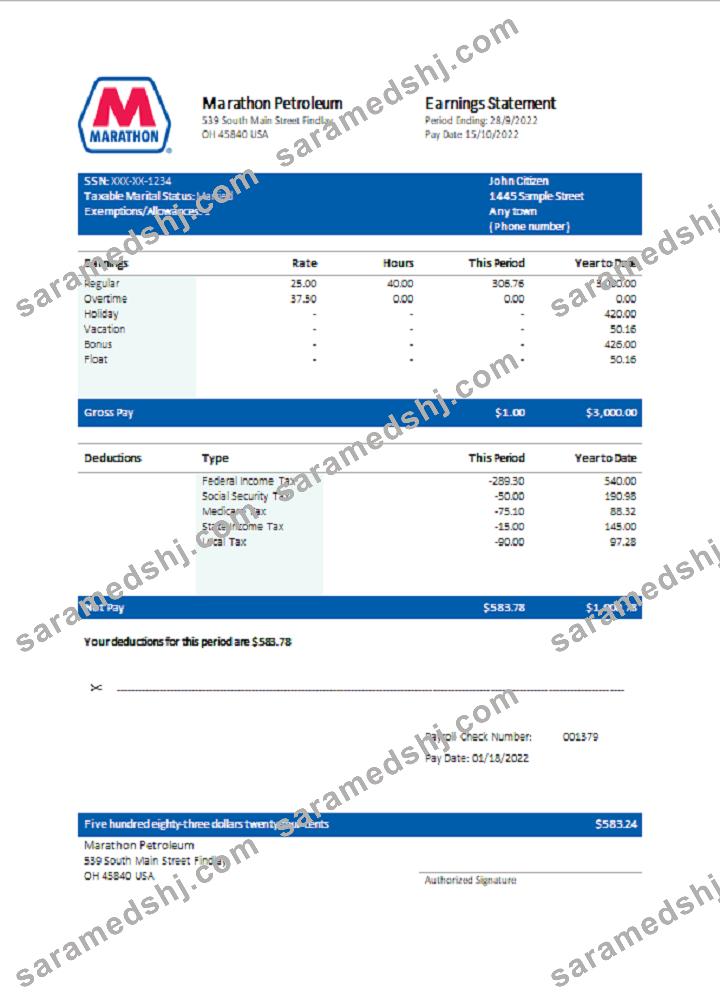 USA Marathon Petroleum company pay stub
